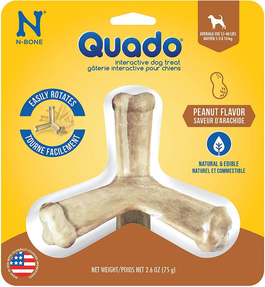 N-Bone Quado Interactive Dog Treat - Peanut Flavor [Treats Packaged for Dog] Average Joe - 1 Pack - Dogs 13-40 lbs - (4.5" Diameter)