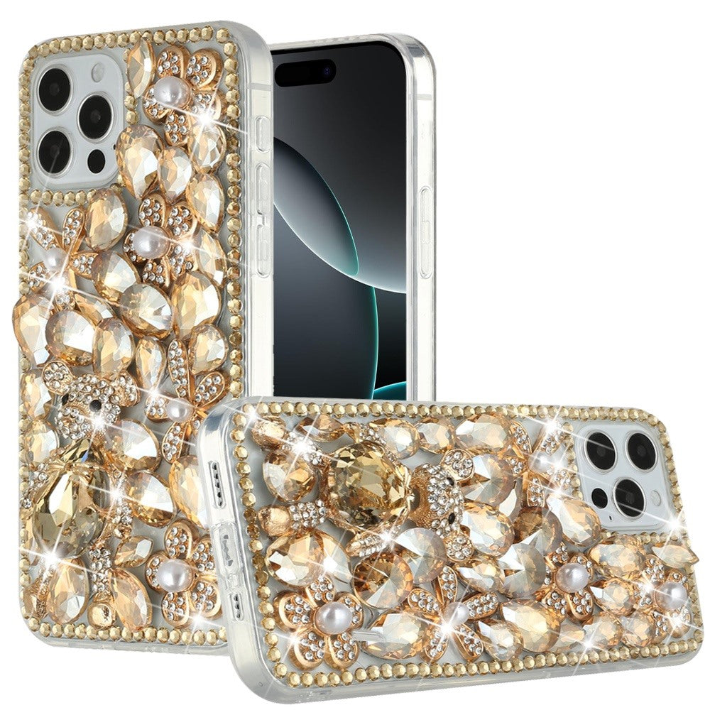 For Apple iPhone 16 Pro Max (6.9") Bling Crystal 3D Full Diamonds Luxury Sparkle Rhinestone Hybrid Protective Case Cover