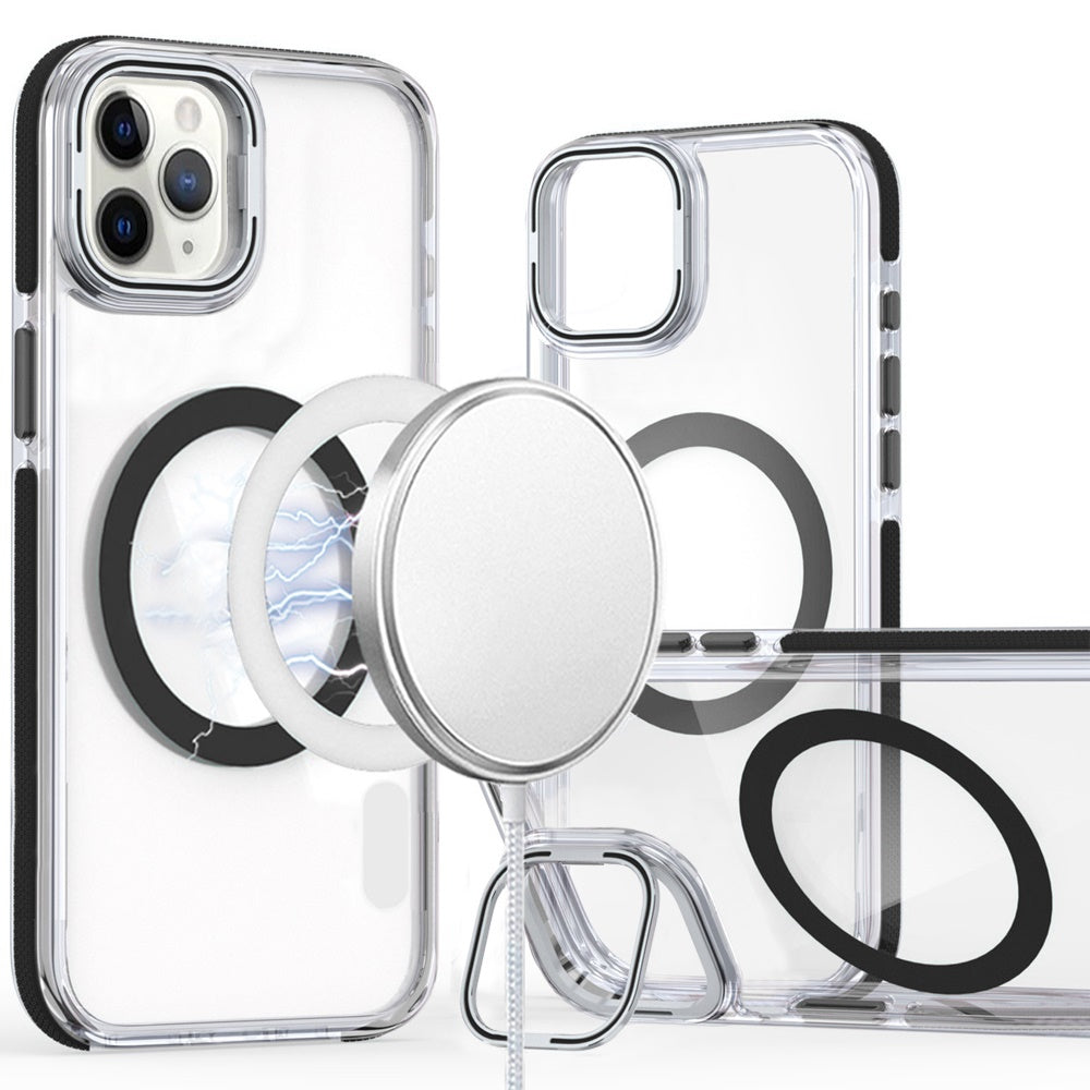 Apple iPhone 11 Pro Max Hybrid Clear Invisible Camera Bracket Stand [With Magsafe Magnetic Circle] Shockproof Color Frame