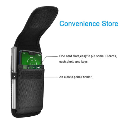 For Apple iPhone 16 Pro Max (6.9") Vertical Nylon Canvas Holster Universal Cell Phone Pouch Velcro Closure with Credit Card Slot & Belt Clip Loop Carabiner [Black]