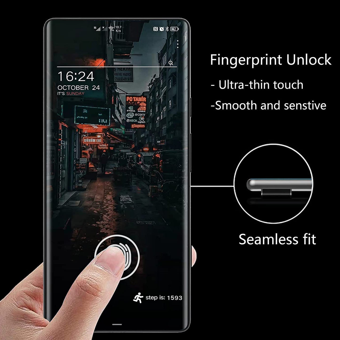 For Samsung Galaxy S21 Premium Tempered Glass Screen Protector Designed to allow full functionality Fingerprint Unlock 3D Curved Edge Glass Full coverage Protector Clear Black