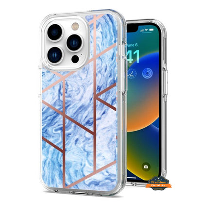 For Apple iPhone 15 Pro Max (6.7") Stylish Hybrid Fashion Marble Trendy Design Hard PC Shockproof TPU Protective  Phone Case Cover