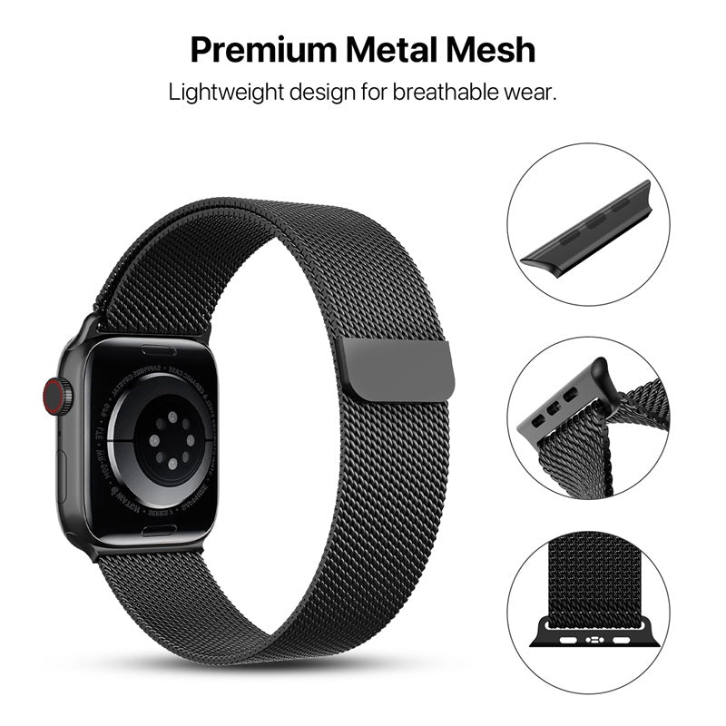 echelon Ironclad Stainless Steel Loop for Apple Watch Series 9 41mm/Watch Series 10 42mm / Watch SE (2022) 40mm - Black, Apple Watch Accessories