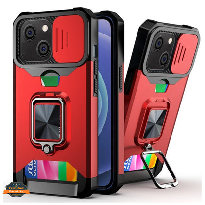 For Apple iPhone 15 Plus (6.7") Wallet Designed with Camera Protection, Card Slot & Ring Kickstand Magnetic Car Mount  Phone Case Cover