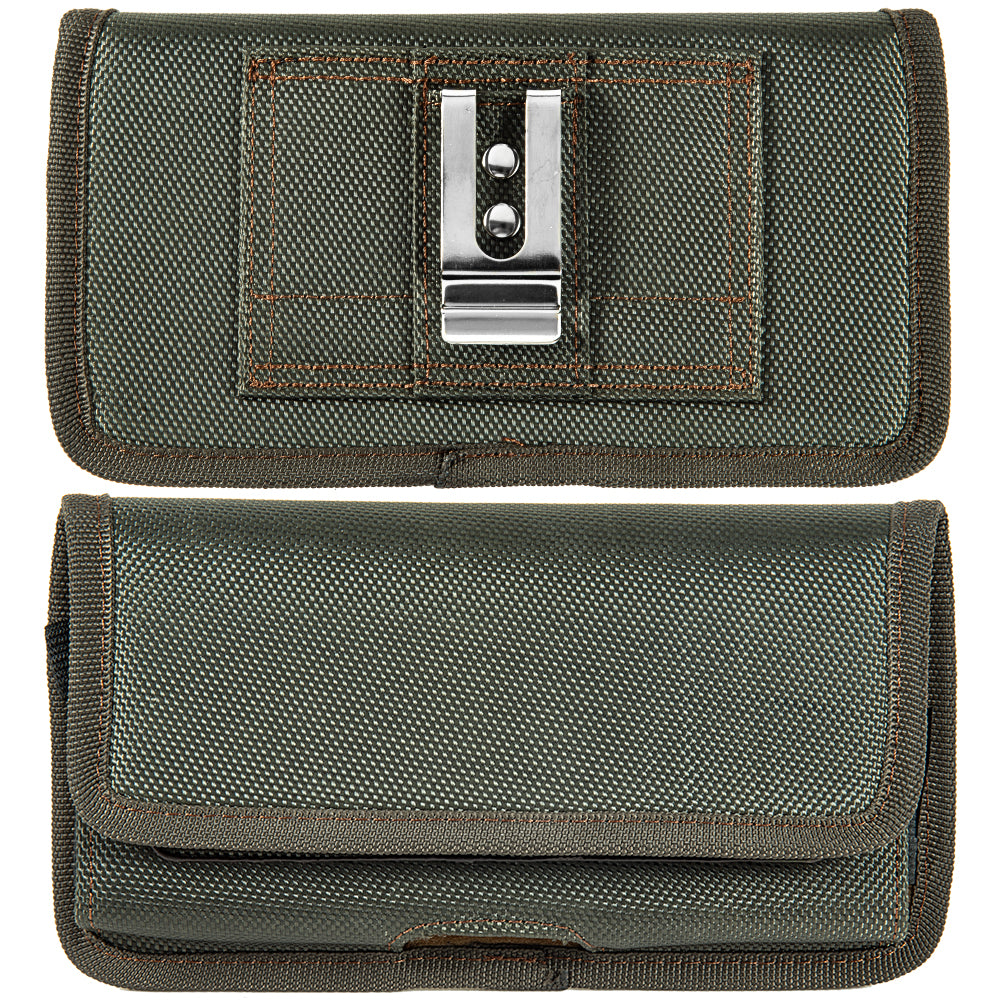 For Samsung Galaxy Note 8 Universal Horizontal Cell Phone Case Nylon Holster Carrying Pouch with Belt Clip and 2 Card Slots fit XL Devices 7" [Midnight Green]