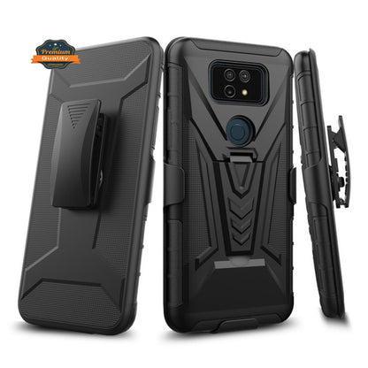 For Cricket Ovation 2 Hybrid Armor Kickstand with Swivel Belt Clip Holster Stand Heavy Duty 3 in 1 Defender Shockproof Rugged  Phone Case Cover