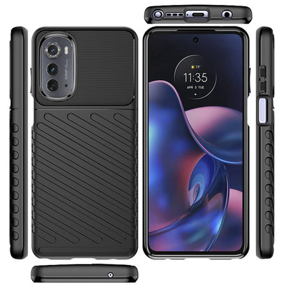 For Motorola Moto Edge (2022) Rugged Hybrid Hard Silicone Gel TPU Bumper Texture Shockproof Anti Slip Protective Stylish Black Phone Case Cover