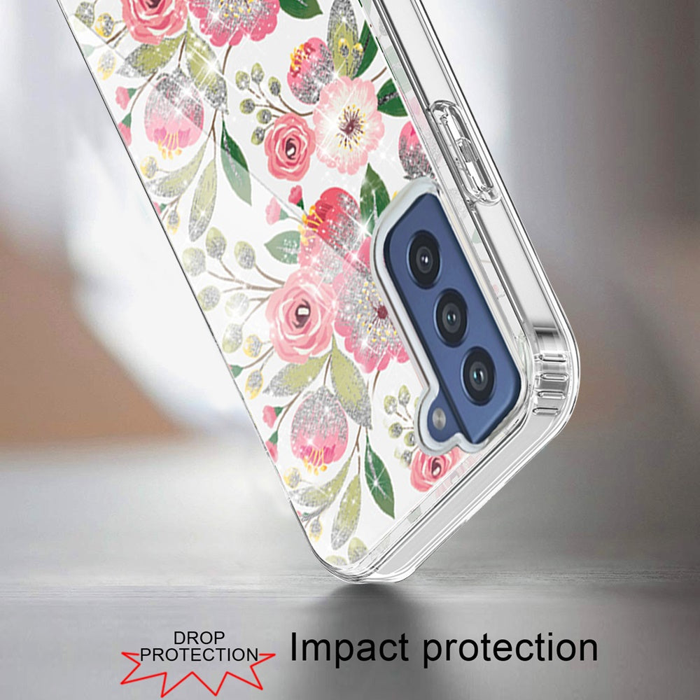 For Samsung Galaxy S22 Ultra Beautiful Laser Clear Bling Glitter Design Pattern Hybrid Gummy Hard PC and TPU Shockproof  Phone Case Cover