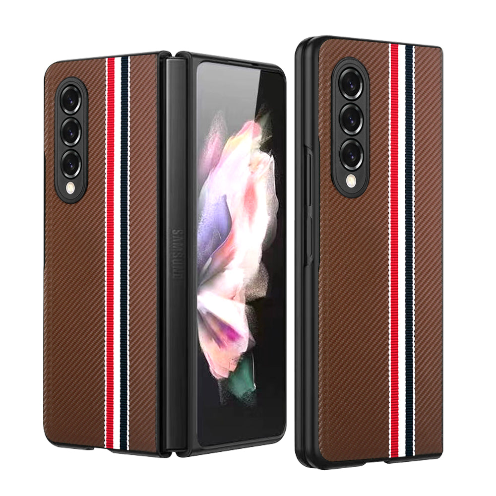 For Samsung Galaxy Z Fold 4 5G Fabric PU Leather Flip Hybrid Shockproof Hard PC Shell TPU Ultra Thin Slim Durable Protective Brown Phone Case Cover