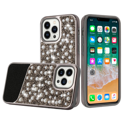 For Apple iPhone 11 (6.1") Bling Pearl Diamonds Design Glitter Hybrid Thick Hard TPU Shiny Protective Rubber Frame  Phone Case Cover