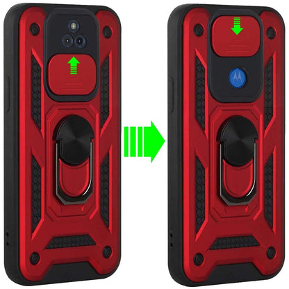 For Motorola Moto G Play 2021 Hybrid Cases with Slide Camera Lens Cover and Ring Holder Kickstand Rugged Dual Layer Heavy Duty  Phone Case Cover