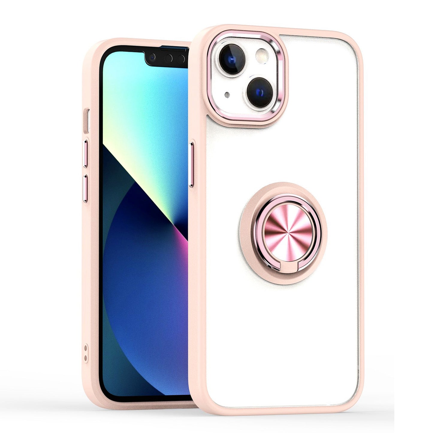 For Apple iPhone 11 (6.1") Slim Transparent Shockproof Hybrid Chromed with Magnetic Ring Stand Holder  Phone Case Cover