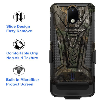 For T-Mobile Revvl 6 5G Swivel Belt Clip Holster with Built-in Kickstand, Heavy Duty Hybrid 3in1 Shockproof Defender Camo Camouflage Phone Case Cover