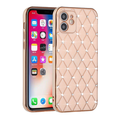 For Apple iPhone 11 (6.1") Luxury Diamonds on Electroplated Grid Design Rhinestone Protective TPU Hard PC  Phone Case Cover