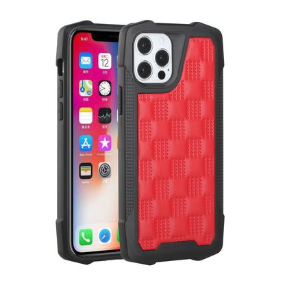 For Apple iPhone 13 Pro Max (6.7") PU Leather Design Lines Hybrid PC Hard Shockproof Armor Shell Bumper Soft Rubber Protection  Phone Case Cover