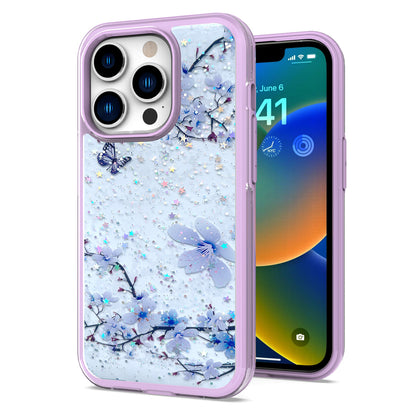 For Apple iPhone 11 (6.1") Sakura Spring Flowers Design Colorful Frame Hybrid Rubber TPU Hard PC Shockproof Rugged Slim  Phone Case Cover