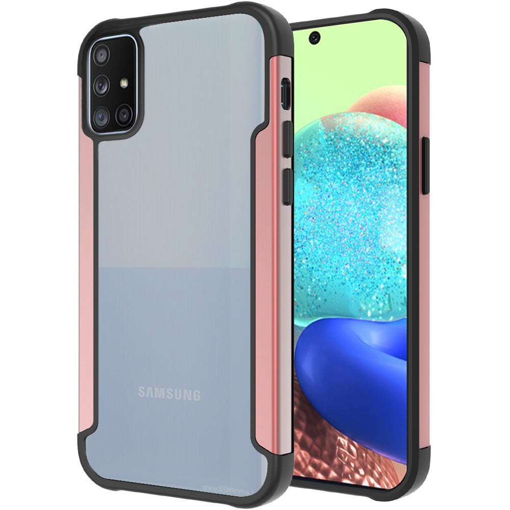 For Samsung Galaxy A71 5G Hybrid Aluminum Alloy Metal Clear Transparent Back Hard PC TPU Bumper Frame Armor Shockproof Rose Gold Phone Case Cover