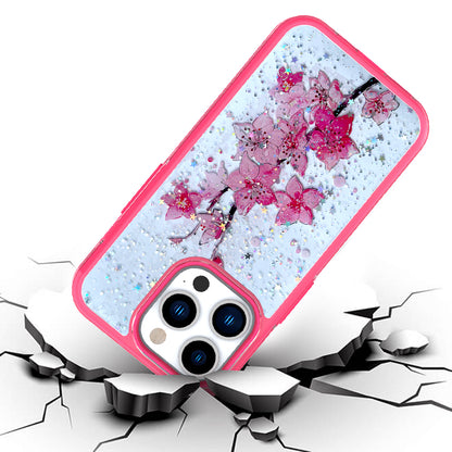 For Apple iPhone 11 (6.1") Sakura Spring Flowers Design Colorful Frame Hybrid Rubber TPU Hard PC Shockproof Rugged Slim  Phone Case Cover