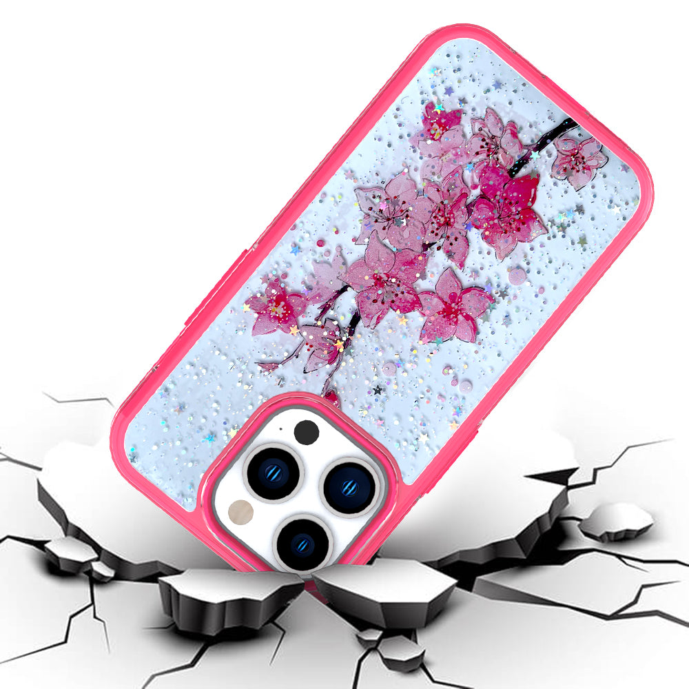 For Samsung Galaxy S22 Ultra Sakura Spring Flowers Design Colorful Frame Hybrid Rubber TPU Hard PC Shockproof Slim  Phone Case Cover