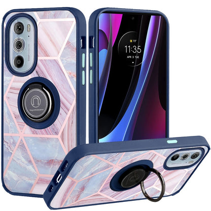 For Motorola Edge+ Plus 2022 Unique Marble Design with Magnetic Ring Kickstand Holder Hybrid TPU Hard Shockproof  Phone Case Cover