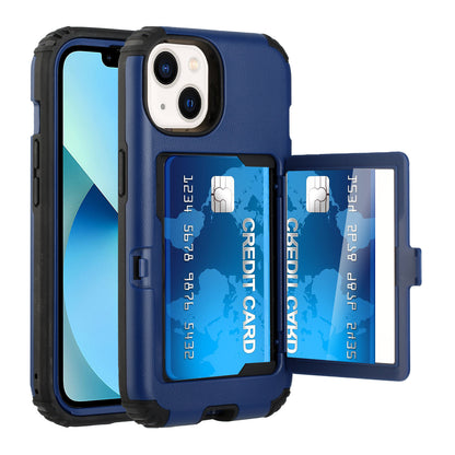 For Apple iPhone 11 (6.1") Wallet Design with Credit Card Holder, Hidden Back Mirror Stand Heavy Duty Hybrid Shockproof  Phone Case Cover