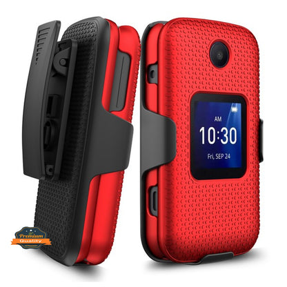 For TCL Flip Pro Hybrid Armor Holster with Swivel Belt Clip Heavy Duty 3 in 1 Defender Full Protective Shockproof Rugged  Phone Case Cover