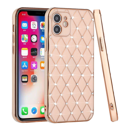 For Apple iPhone 11 (6.1") Luxury Diamonds on Electroplated Grid Design Rhinestone Protective TPU Hard PC  Phone Case Cover