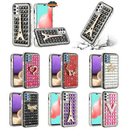 For Apple iPhone 12 /12 Pro (6.1") Fashion Luxury 3D Bling Diamonds Rhinestone Jeweled Ornament Shiny Crystal Hybrid Hard  Phone Case Cover