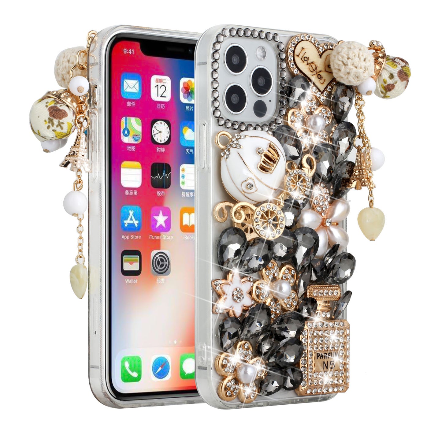 For Apple iPhone 11 (6.1") Bling Clear Crystal 3D Full Diamonds Luxury Sparkle Rhinestone Hybrid Protective  Phone Case Cover