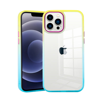 For Apple iPhone 13 Pro Max 6.7" Transparent Two Tone Gradient Colorful Frame Hybrid Rubber TPU Gummy Hard PC  Phone Case Cover