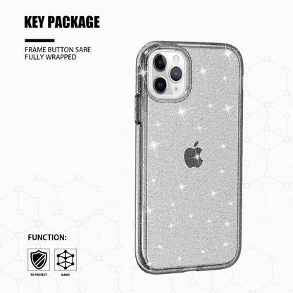 For Apple iPhone 13 /Pro Max Mini Transparent Glitter Bling Sparkly Hybird Hard PC Shell & Soft TPU Shock-Absorption Bumper  Phone Case Cover