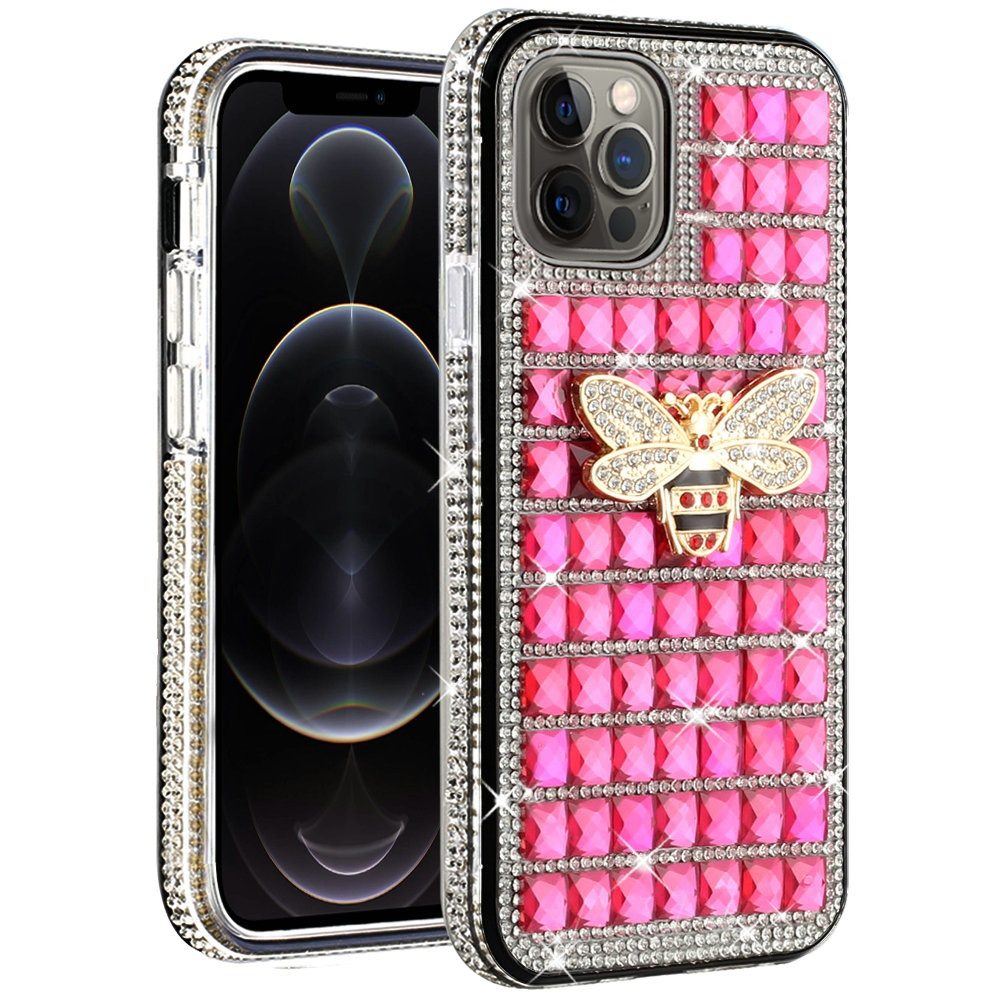 For Apple iPhone 12 Pro Max (6.7") Fashion Luxury 3D Bling Diamonds Rhinestone Jeweled Ornament Shiny Crystal Hybrid Hard  Phone Case Cover