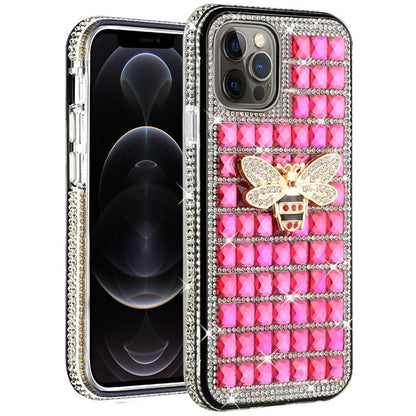 For Apple iPhone 12 /12 Pro (6.1") Fashion Luxury 3D Bling Diamonds Rhinestone Jeweled Ornament Shiny Crystal Hybrid Hard  Phone Case Cover