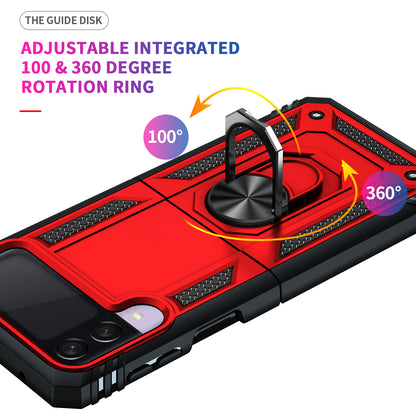 For Samsung Galaxy Z Flip 3 5G Hybrid Durable Dual Layer 360 Degree Rotatable Ring Stand Holder Kickstand Fit Magnetic Car Mount Red Phone Case Cover