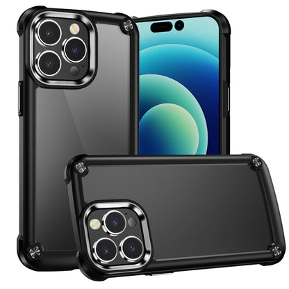 For Apple iPhone 14 (6.1") Hybrid Transparent Rubber Gummy with Metal Buttons & Camera Edges Hard TPU Corner Bumper  Phone Case Cover