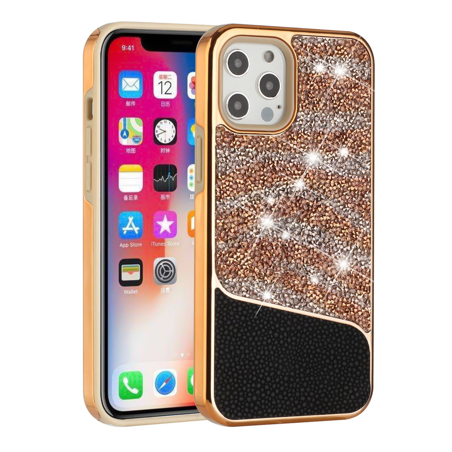 For Apple iPhone 13/ Pro Max Bling Animal Skin Design Glitter Hybrid Thick TPU Shiny Protective Rubber Frame  Phone Case Cover