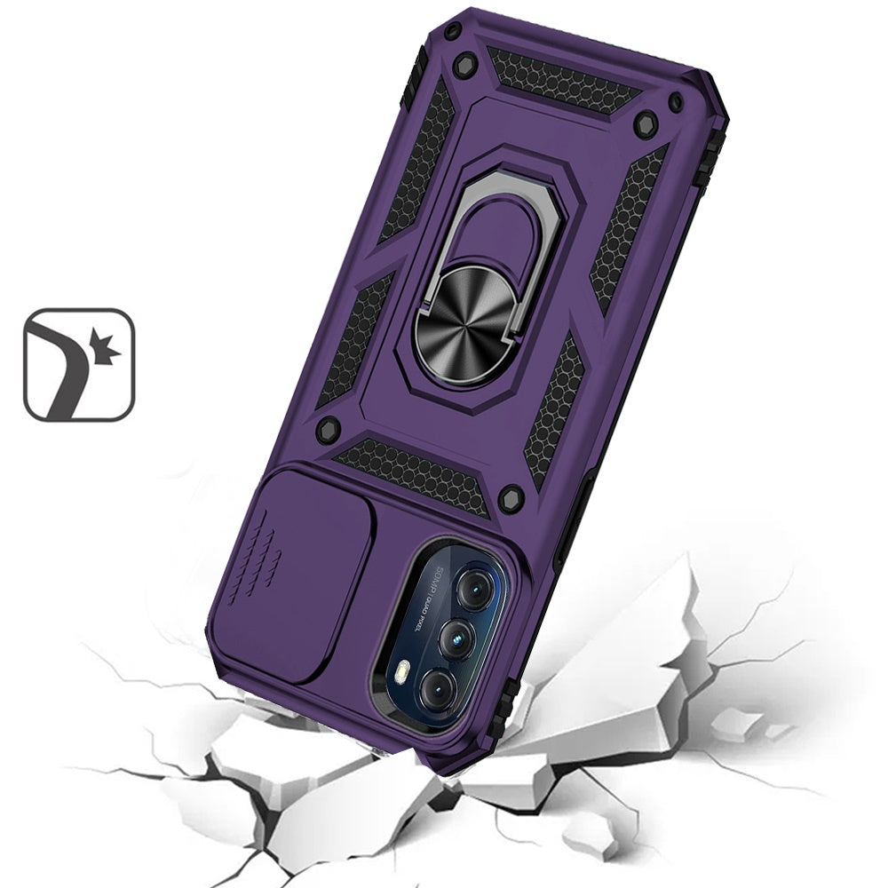 For Apple iPhone SE 3 (2022) SE/8/7 Case with Stand, Camera Lens Protection & 360° Rotate Ring, Shockproof, Soft Bumper Purple Phone Case Cover