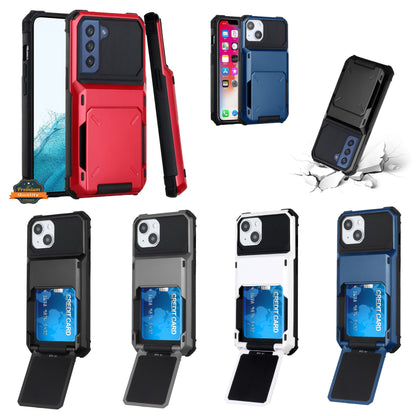 For Apple iPhone 13 (6.1") Multiple Wallet Hidden Credit Card Holder (Upto 5 Cards) Shockproof Hybrid Armor Durable  Phone Case Cover