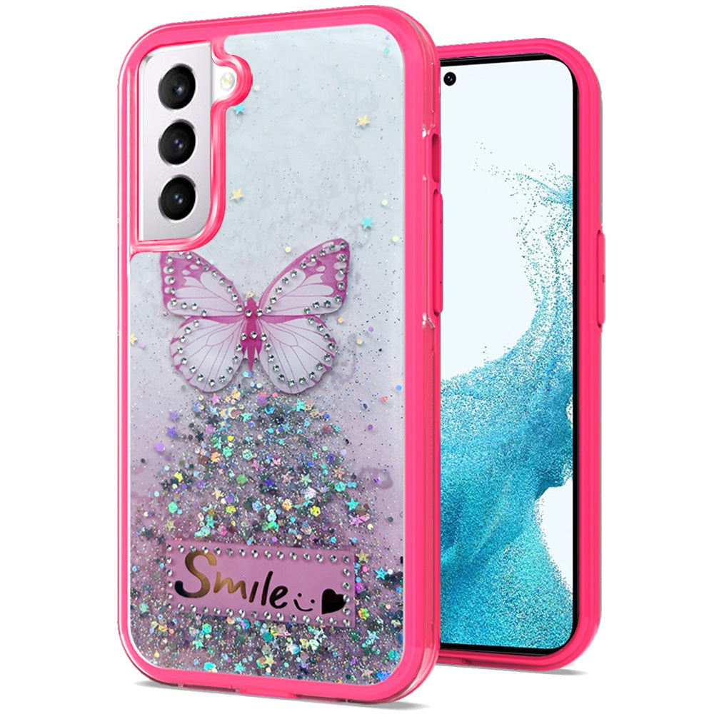 For Samsung Galaxy A13 5G Butterfly Smile Glitter Bling Sparkle Epoxy Glittering Shining Hybrid Hard PC TPU Silicone  Phone Case Cover