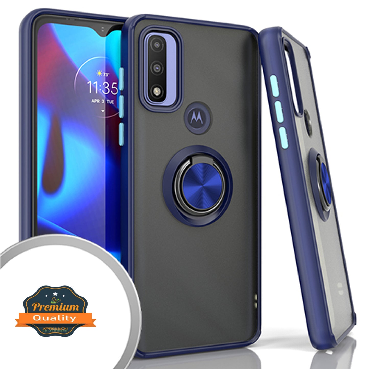 For Motorola Moto G Power 2022 (6.5") Finger Ring Stand Holder Kickstand Hybrid Frosted Matte TPU Hard PC Frame Shock-Absorption  Phone Case Cover