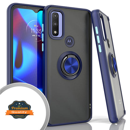 For Motorola Moto G Power 2022 (6.5") Finger Ring Stand Holder Kickstand Hybrid Frosted Matte TPU Hard PC Frame Shock-Absorption  Phone Case Cover