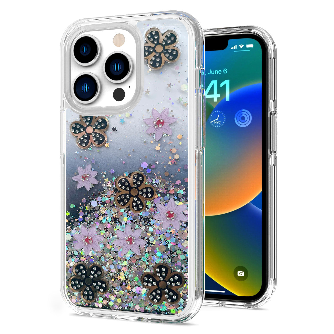 For Samsung Galaxy A53 5G Floral Stylish Design Glitter Shiny Hybrid Rubber TPU Hard PC Shockproof Armor Slim Fit  Phone Case Cover