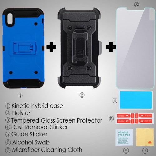 For Apple iPhone XS Max Hybrid Armor with Belt Clip Holster Kickstand with Screen Protector Hard PC Cases Shockproof Blue Phone Case Cover