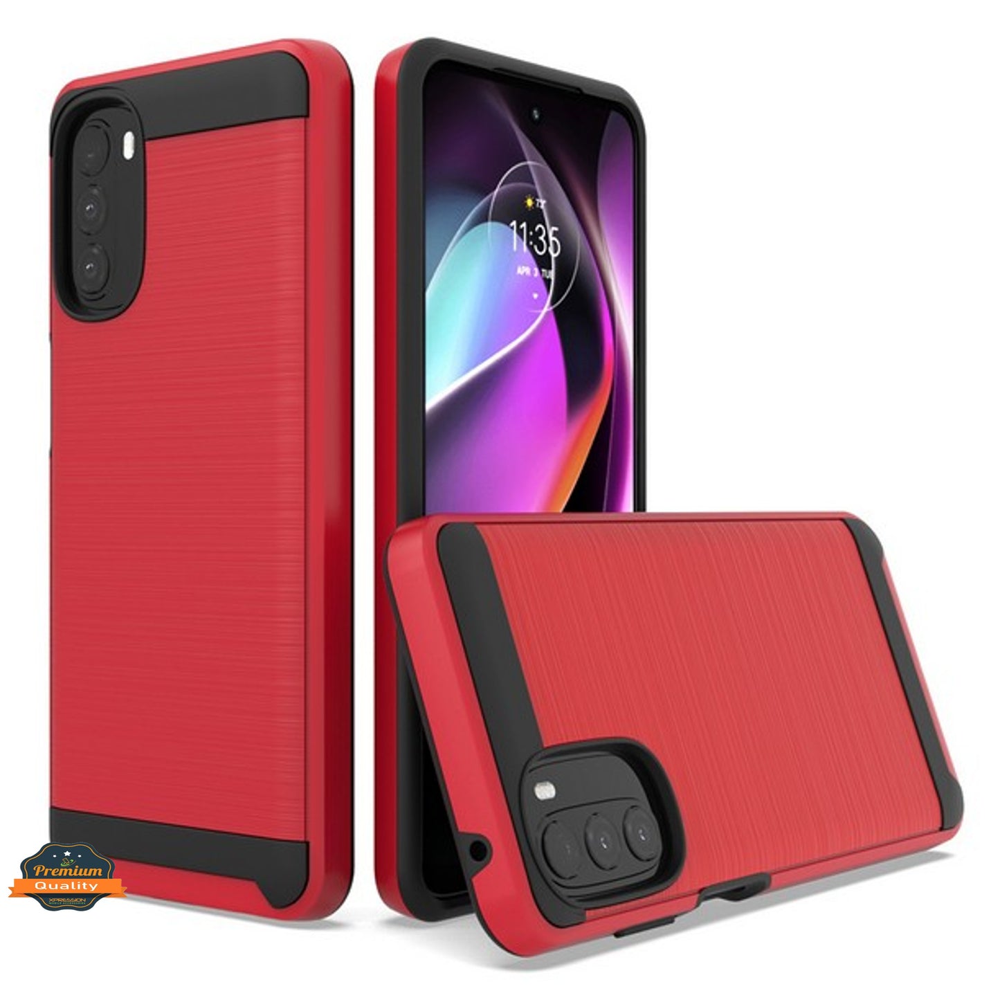 For Motorola Moto G 5G 2022 Slim Rugged TPU Hard PC Brushed Metal Texture Hybrid Dual Layer Armor Shock Absorbing  Phone Case Cover