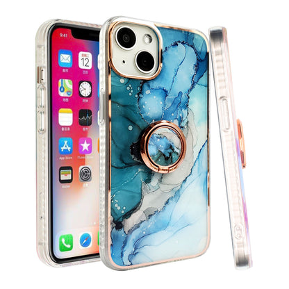 For Apple iPhone 11 (6.1") Pattern Fashion Design Chromed Edge IMD with Ring Kickstand Hybrid TPU Hard Back  Phone Case Cover