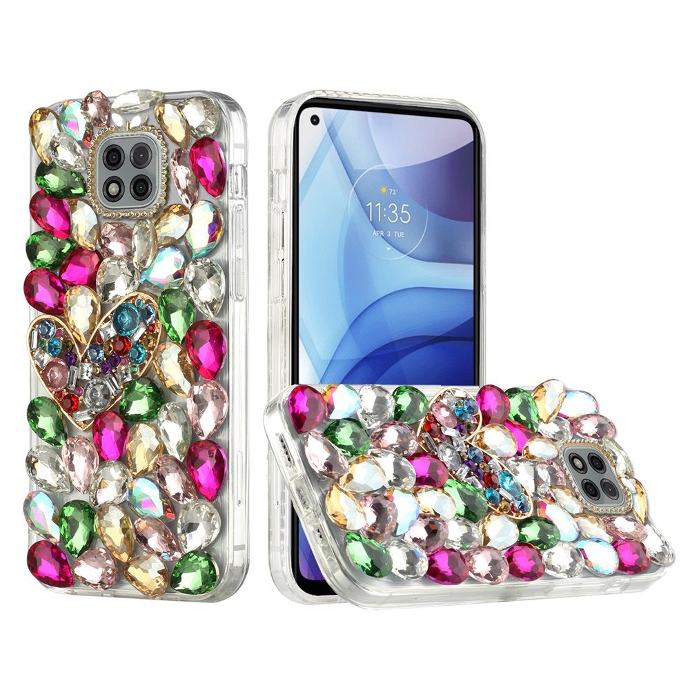 For Samsung Galaxy S21 Luxury Bling Clear Crystal 3D Full Diamonds Luxury Sparkle Rhinestone Hybrid Protective Colorful Heart Phone Case Cover