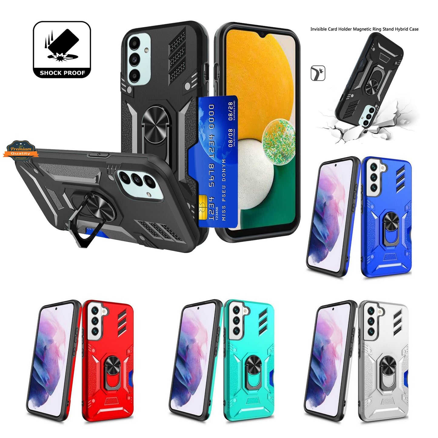 For Samsung Galaxy S22+ Plus Invisible Wallet Credit Card Holder with Ring Stand Kickstand Heavy Duty Slim Shockproof Hybrid  Phone Case Cover