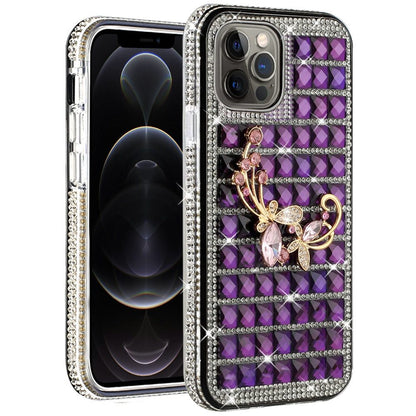 For Apple iPhone 12 /12 Pro (6.1") Fashion Luxury 3D Bling Diamonds Rhinestone Jeweled Ornament Shiny Crystal Hybrid Hard  Phone Case Cover