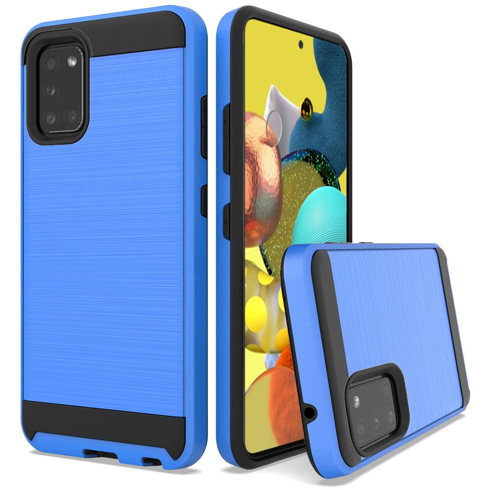 For Samsung Galaxy A71 5G Hybrid Rugged Brushed Metallic Design [Soft TPU + Hard PC] Dual Layer Shockproof Armor Impact Slim Blue Phone Case Cover