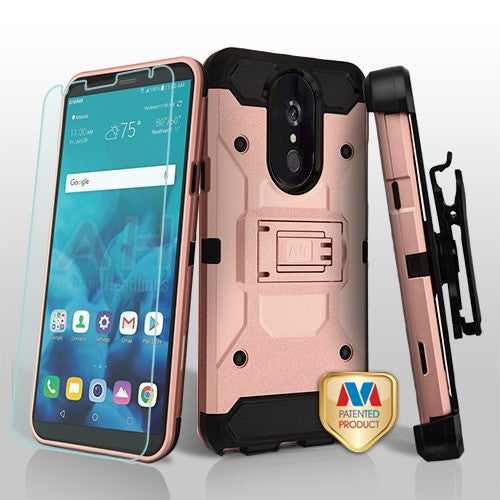 For LG Stylo 4 / Stylo 4 Plus Hybrid Armor with Belt Clip Holster Kickstand with Screen Protector Hard PC Cases Shockproof Rose Gold Phone Case Cover